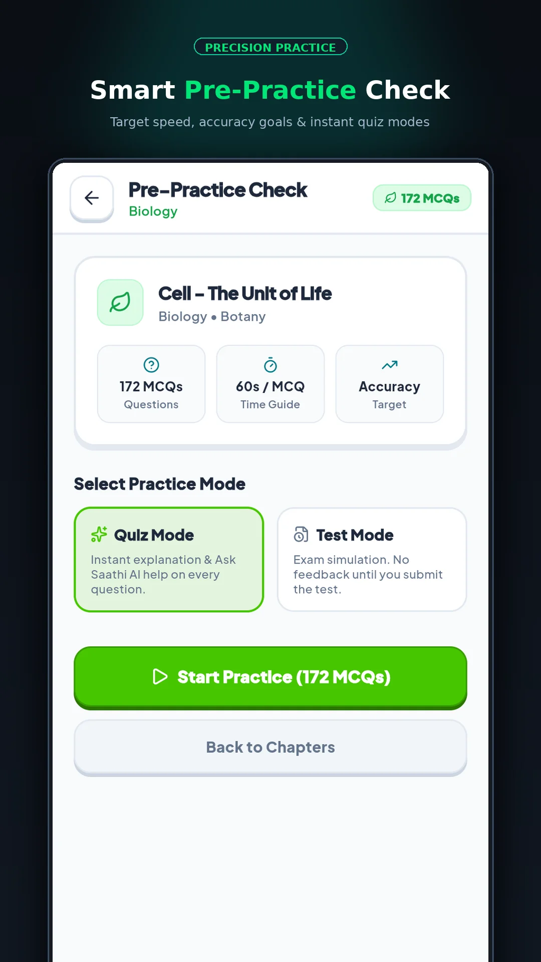 Pre-Practice Diagnostic Check Screen